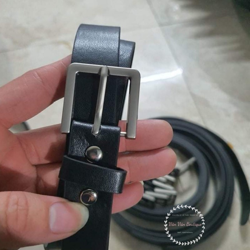 Thắt lưng nữ da mặt vuông nhôm