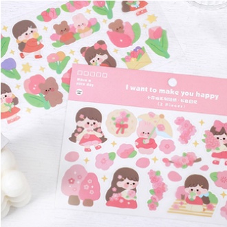 Bộ 2 tấm sticker cô gái dễ thương hình dán PET chống nước | BSB299