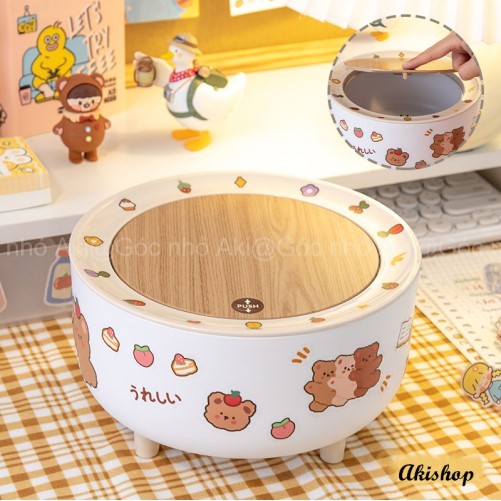 Thùng rác nhỏ dễ thương, hộp lưu trữ để bàn có nắp decor bàn học  - Phong cách Hàn Quốc - Góc nhỏ Aki