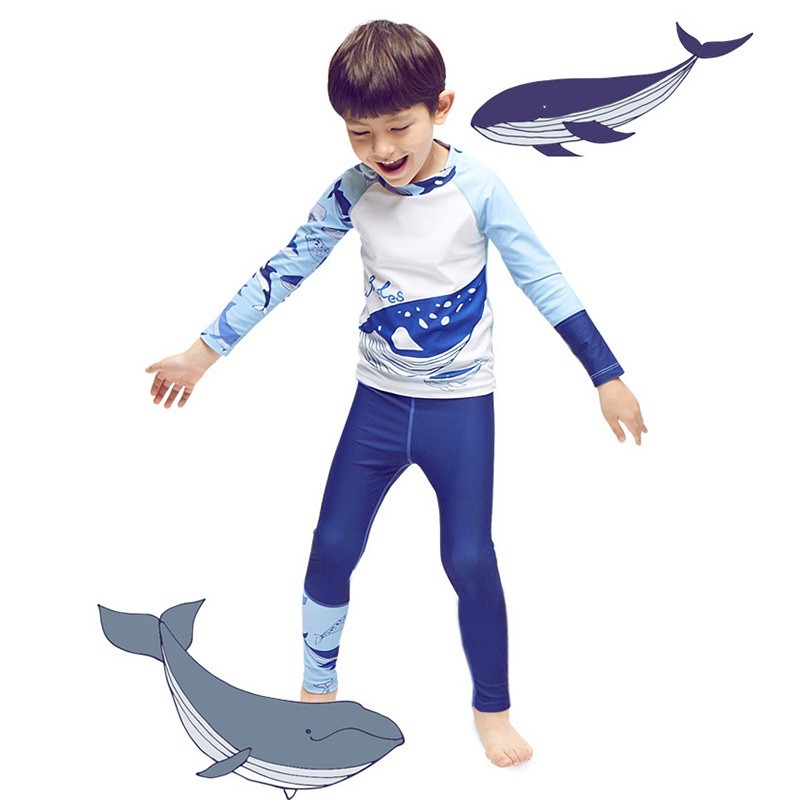 Bộ đồ bơi áo dài tay, quần dài dành cho bé trai whales (ko kèm mũ bơi) mã C39