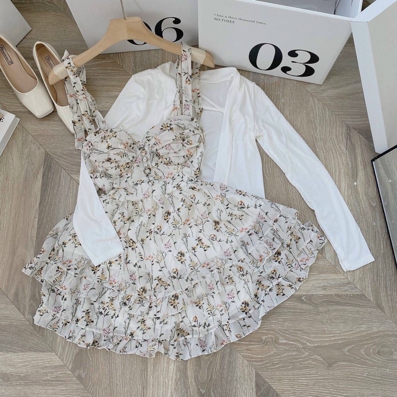 SET ĐẦM HOA DÂY+AO KHOÁC- Pinkger Shop