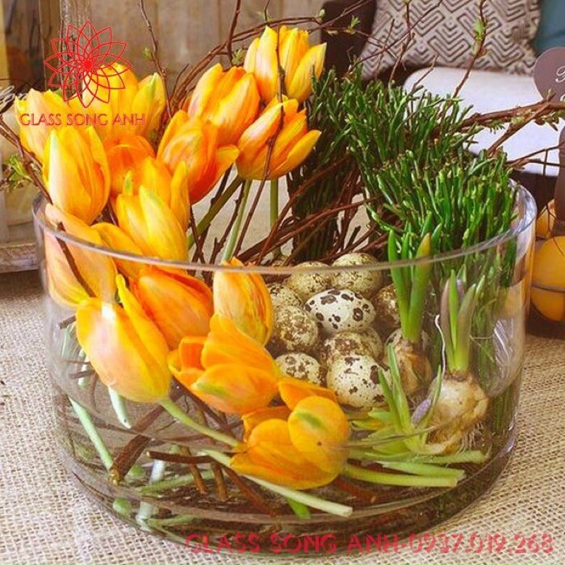 Bể thủy tinh tròn đựng thạch trà sữa, thả cá 20cm cao 10cm