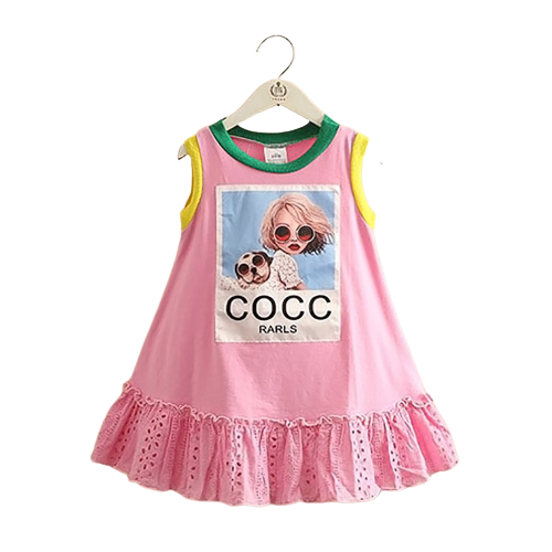 Váy bé gái Cocc gấu ren chất cotton, đầm cho bé từ 2 đến 12 tuổi chất cotton, size đại 40kg Coco