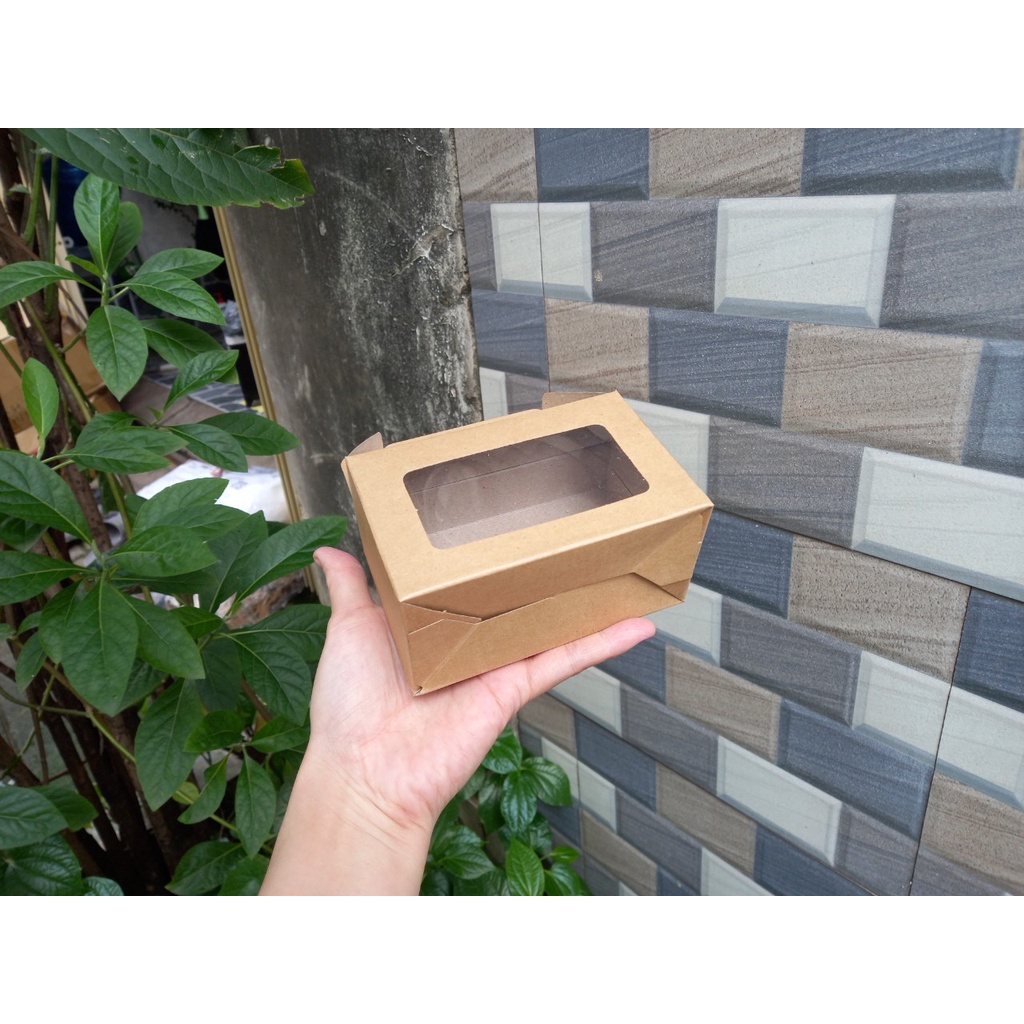 50 cái - Hộp giấy kraft mặt kính đựng quà cưới,bánh kẹo mỹ phẩm,đựng 2 hũ yến chưng 70ml,80ml - Hộp B2 - Kraft nâu