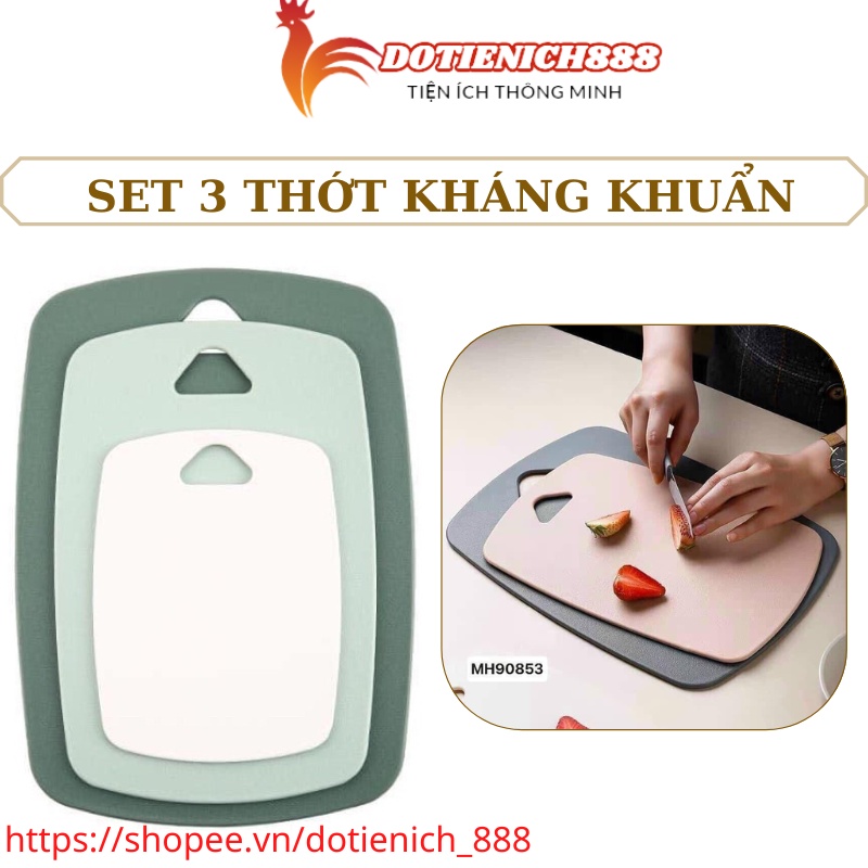 Set 3 thớt kháng khuẩn cao cấp chống trơn trượt mặt cứng tốt thái băm nhựa lúa mạch chống mốc