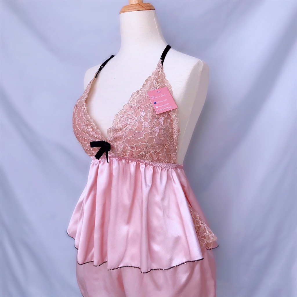 Đồ ngủ sexy,đồ ngủ 2 dây phối ren MOMISA03 chất liệu lụa thái mềm mại <58kg | BigBuy360 - bigbuy360.vn