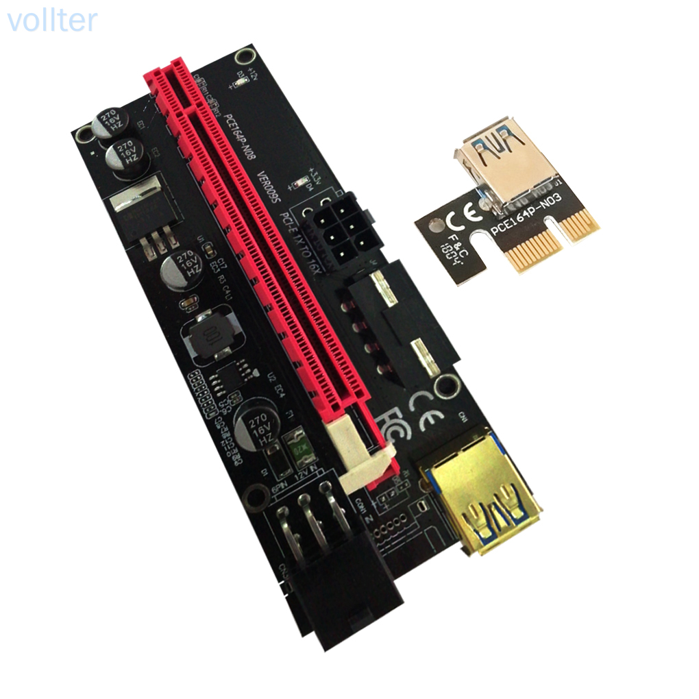 PCI-E Riser Board Extender Board 4-pin 6-pin USB 3.0 Extender Card 1x to 16x Adapter, Blue Cable