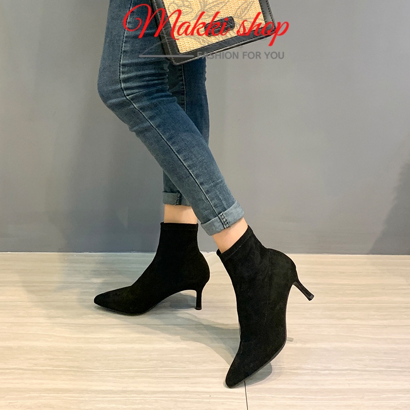 Bốt nữ cổ thấp gót nhọn, boot nữ thời trang cao cấp giá rẻ MAKKI SHOP TD409