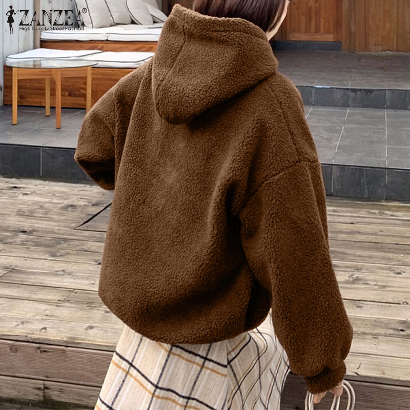 Áo hoodie ZANZEA tay dài có túi bên hông và dây rút thời trang mùa đông cho nữ