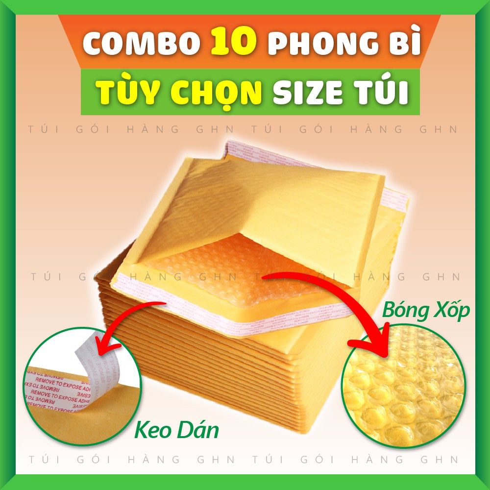 [RẺ VÔ ĐỊCH] Combo 10 Túi Gói Hàng Chống Sốc Vàng Có Lót Bóng Xốp GHN