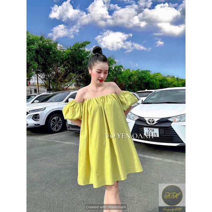 Váy trễ vai tay bồng trơn basic xòe bồng đầm xòe nữ tiểu thư xinh xắn BN258