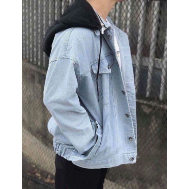 Áo khoác jean nó nỉ 2 lớp có thể tháo rời - Thới Trang Unisex form rộng - Phong cách Hàn Quốc