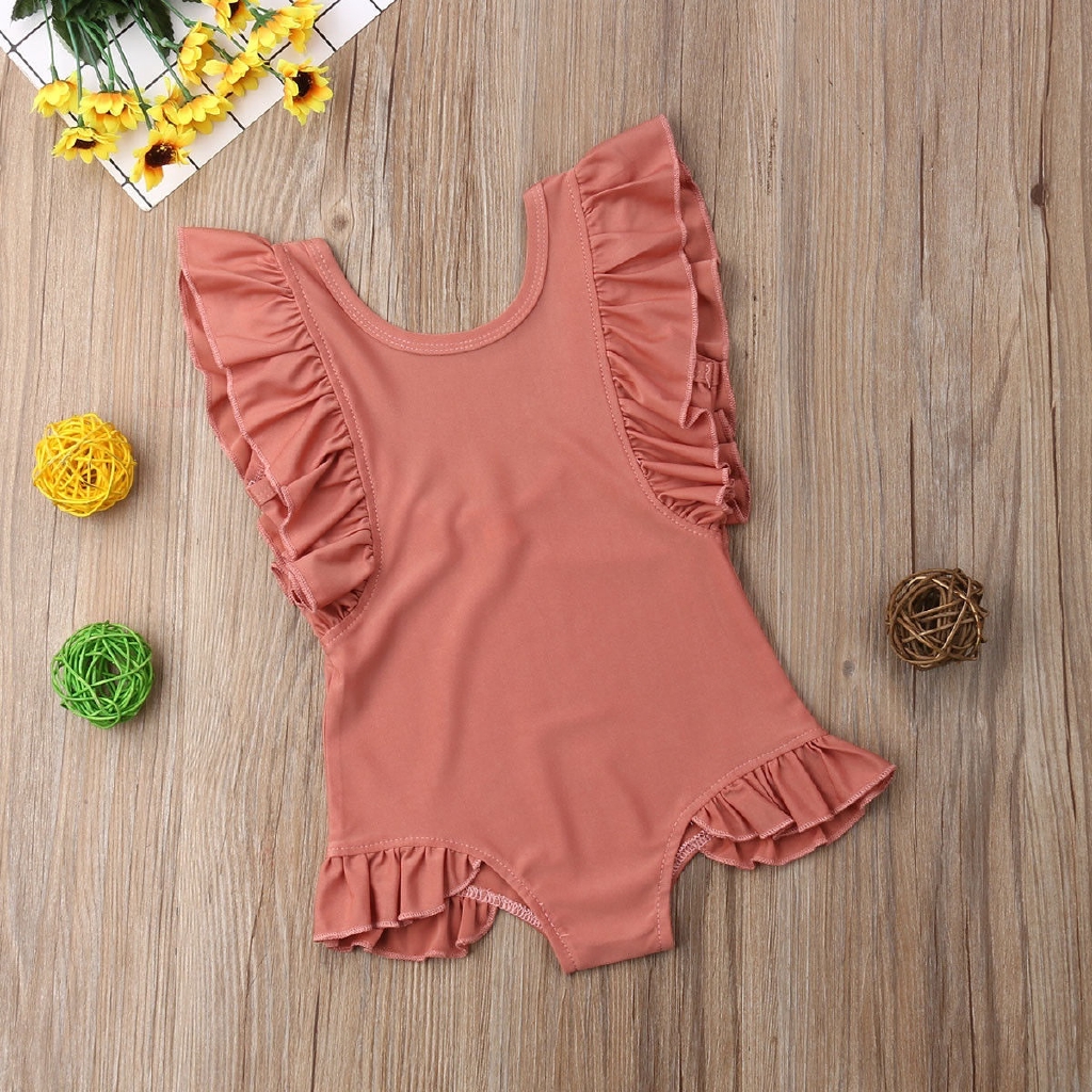 Bộ đồ bơi liền thân màu trơn xinh xắn cho bé gái