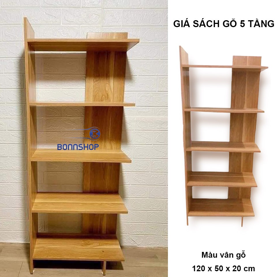 Giá Sách Gỗ 5 Tầng - Kệ Góc Tường -Gỗ MDF Phủ Melamine Chống Ẩm Mốc Kiểu Dáng Hiện Đại Thiết Kế Chắc Chắn KT 50x20x120cm