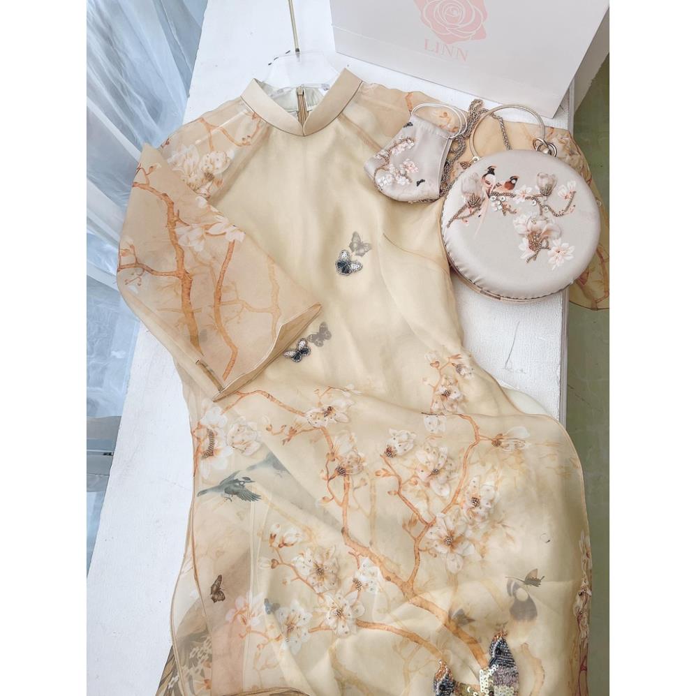 Áo Dài Cách Tân Voan Tơ In 4 Tà Cao Cấp