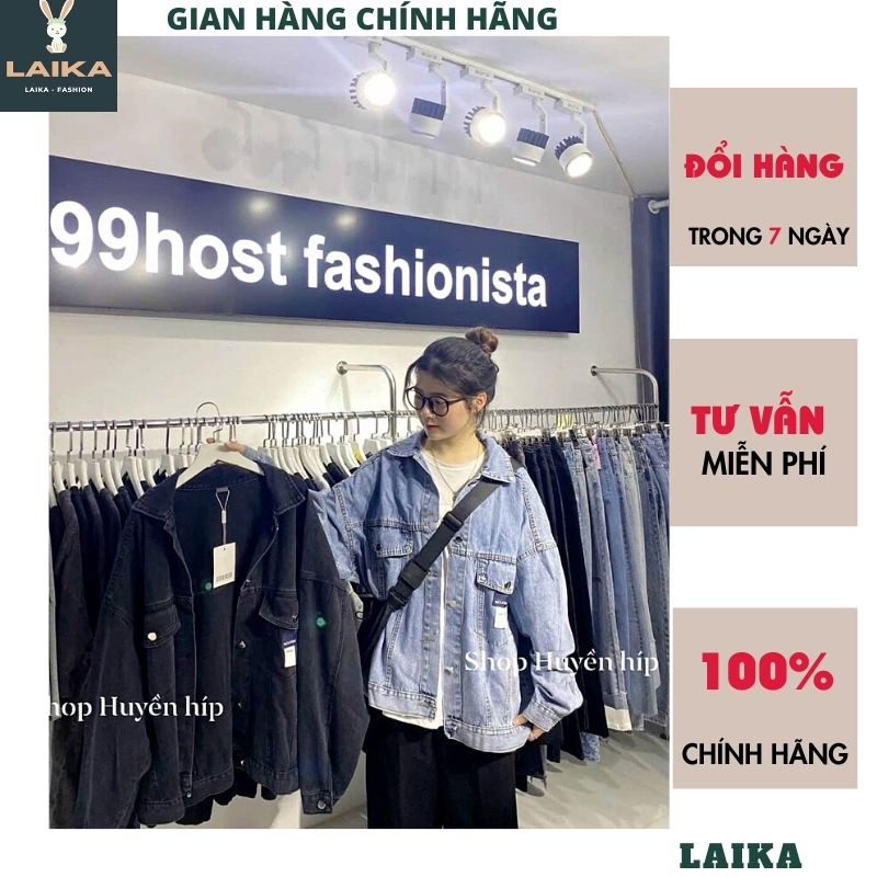 Áo Khoác Nữ Jean UNISEX Form Rộng Nam Nữ Màu Xanh và Đen - Áo khoác bò nữ form rộng suông - LAIKA