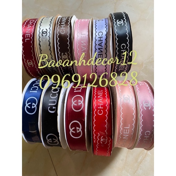 Duy băng in chữ thương hiệu bản 1cm và bản 2,5cm dài 50m
