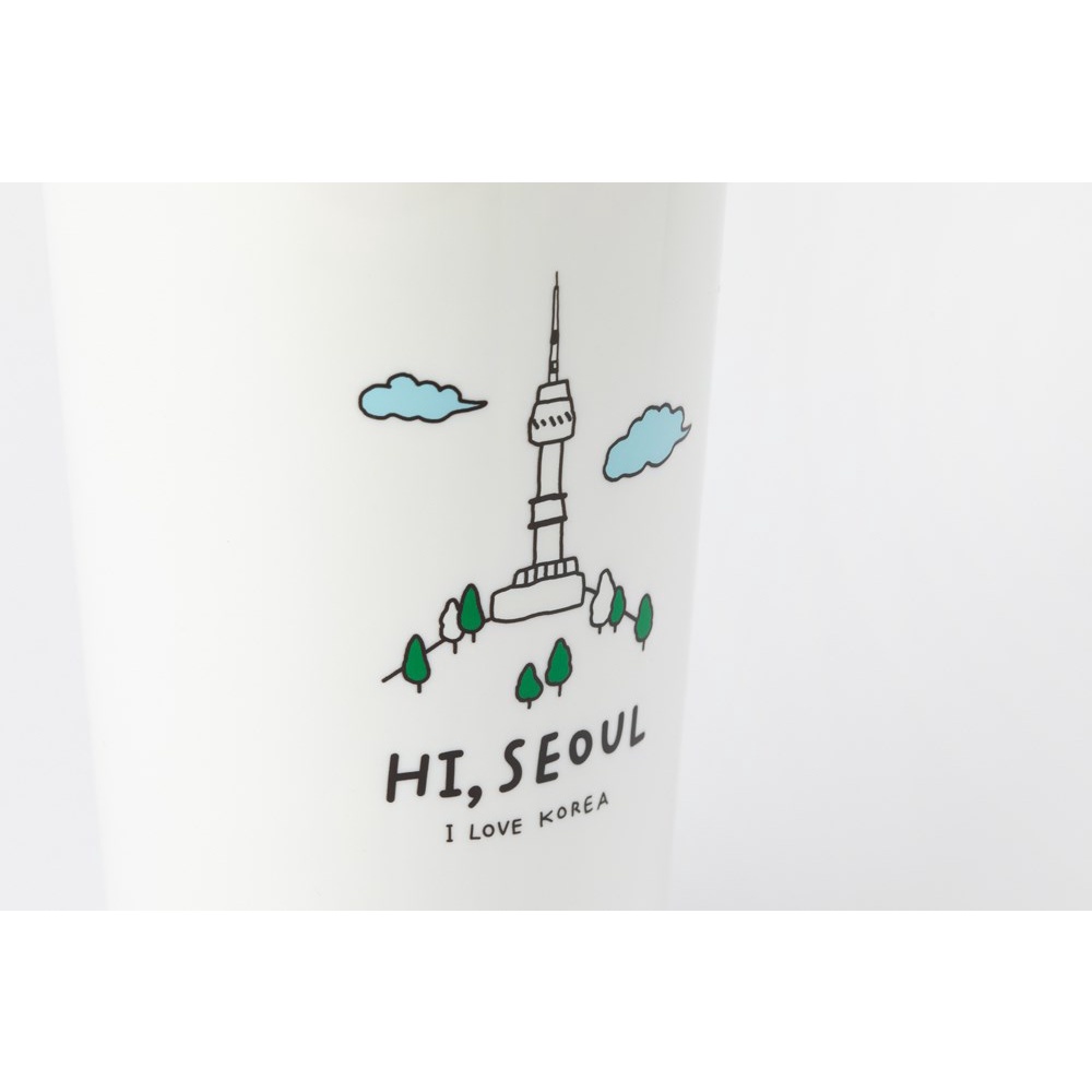 Bình Nước Giữ Nhiệt ARTBOX Hàn Quốc Màu Trắng In Họa Tiết Tòa Tháp Seoul