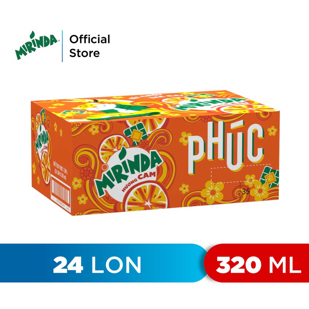 Thùng 24 Lon Nước Ngọt Có Gaz Mirinda Cam (320ml/lon)