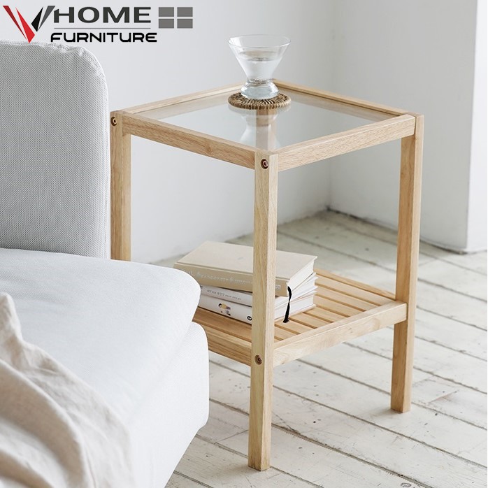 Kệ Đầu Giường Gỗ Thông VHOME Furniture Mặt Kính Cường Lực 35cm x 35cm x 50cm Nội Thất Lắp Ráp