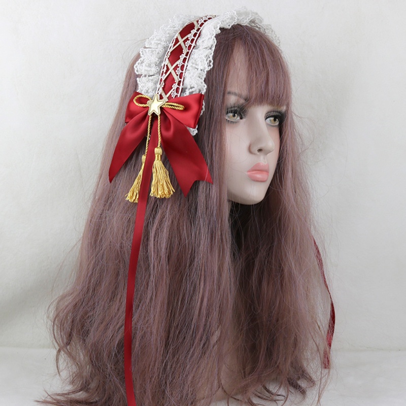 Băng Đô Ren Đính Ngôi Sao Tua Rua Phong Cách Lolita