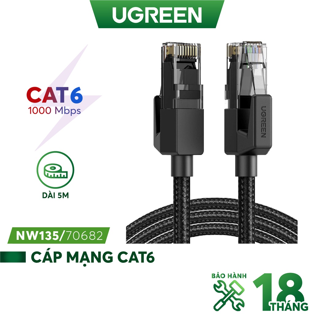 Cáp mạng Cat6 hỗ trợ truyền dữ liệu lên đến 1000Mbps dài 1-5m chính hãng UGREEN NW135