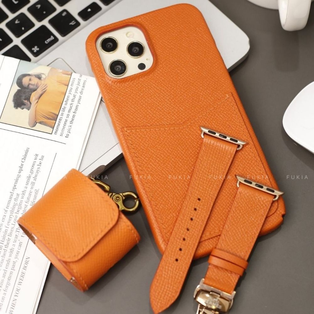 Ốp da thủ công khe thẻ Epsom dành cho IPhone 13 Promax/ 13 Pro/ 13/ 12 Promax/ 12 Pro/ 12 / 11 Promax FUKIA ODTC108