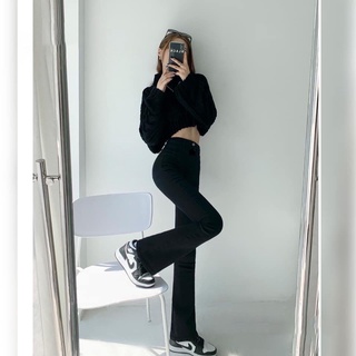 Quần jeans đen loe dài 105cm-100cm co giãn