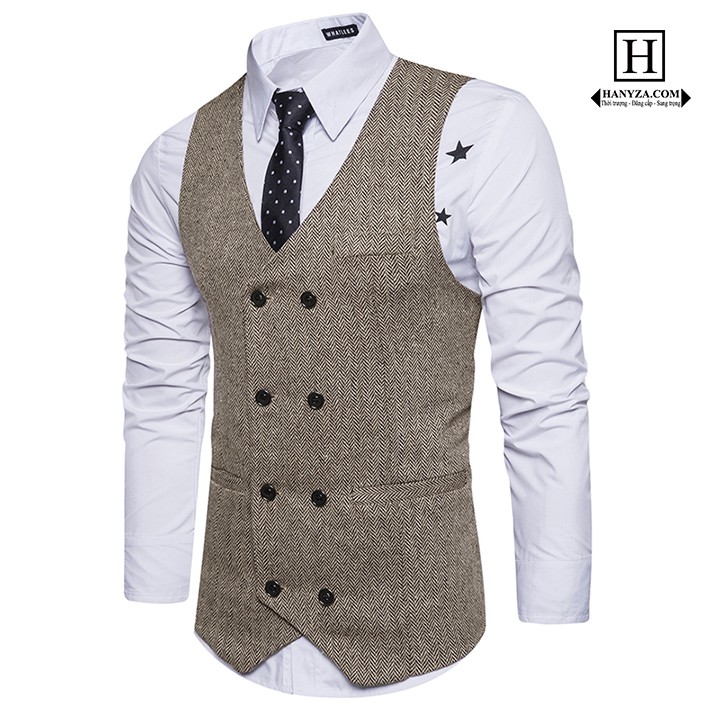 Áo gile công sở nam 2 hàng cúc cổ điển
