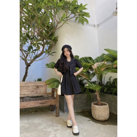 SET VEST - SET ĐẦM HAI DÂY + VEST CROPTOP - CÔNG SỞ - MÈO IN DA HOUSE