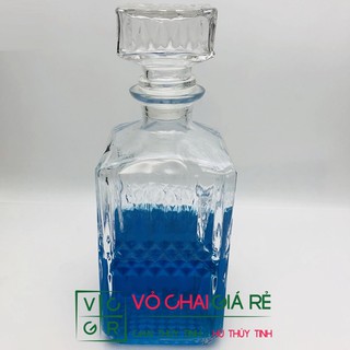 Chai thủy tinh đựng rượu cao cấp 1,000ml hình VUÔNG - nắp THỦY TINH