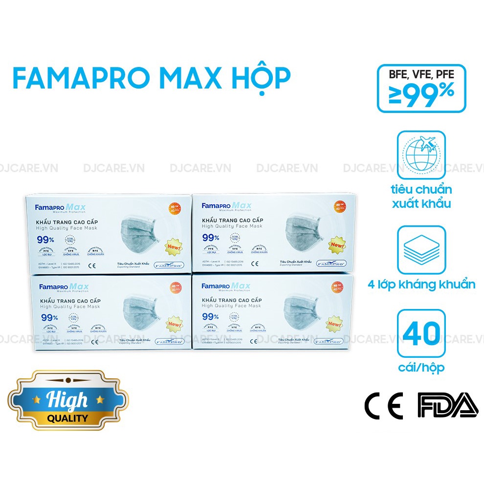 Khẩu trang y tế cao cấp 4 lớp kháng khuẩn Famapro max (40 cái/ hộp)