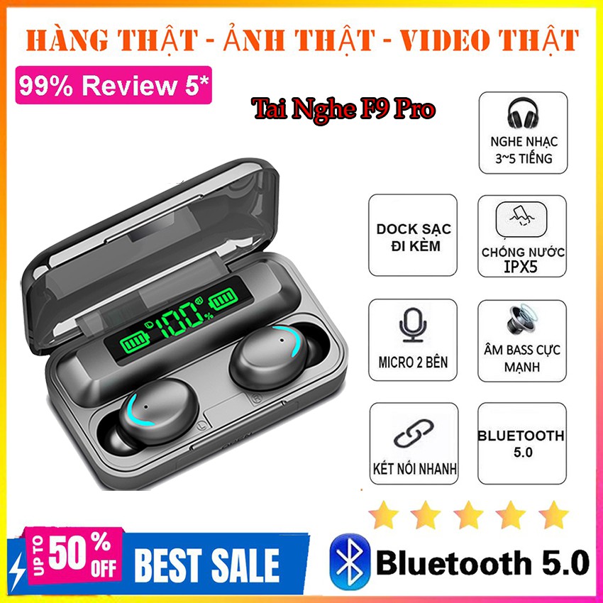 Tai Nghe Bluetooth F9 Pro Cực Đỉnh Sử dụng Chip Bluetooth 5.0 mạnh mẽ