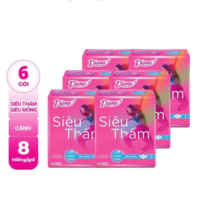 6 gói băng vệ sinh Diana có cánh+ko cánh