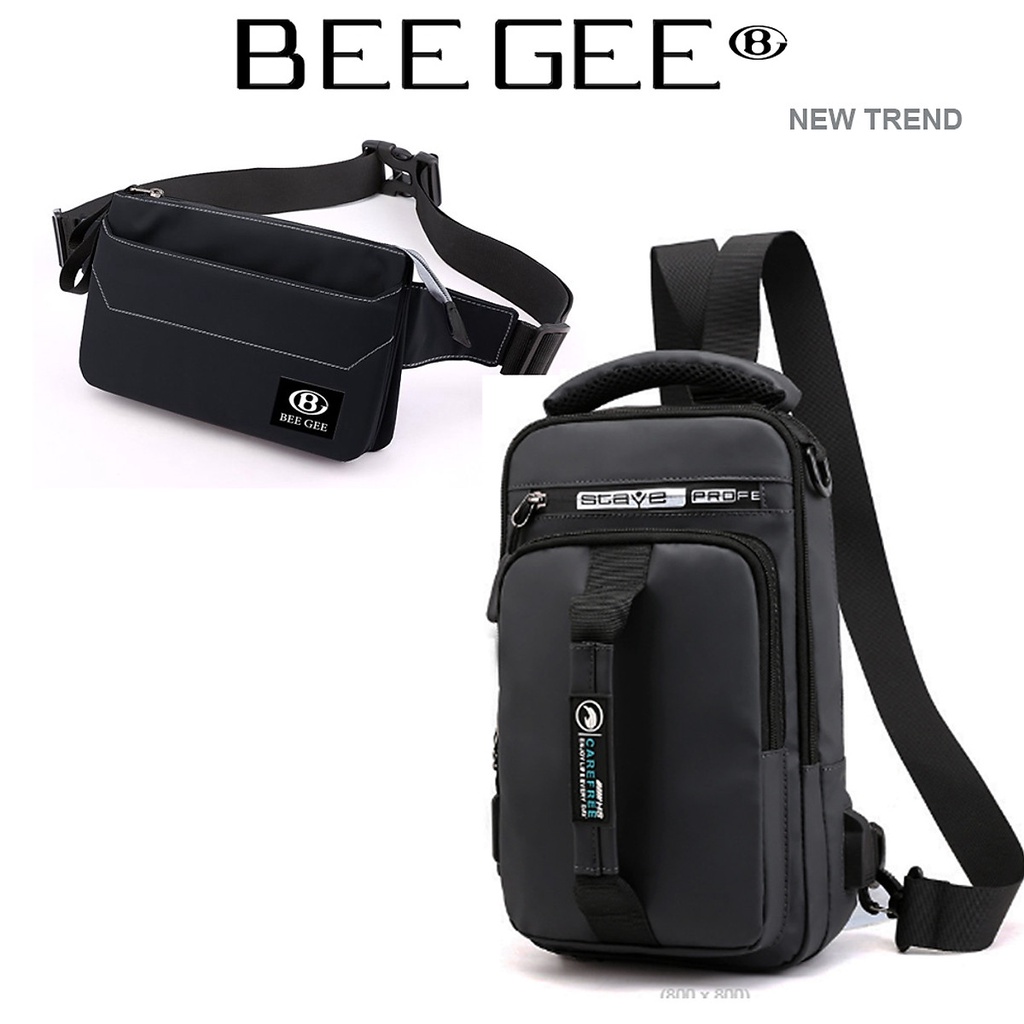 Combo Túi đeo chéo, ba lô Nam Nữ thời trang UNISEX BEE GEE 5104 tặng túi bao tử BEE GEE 130