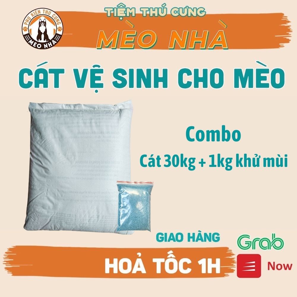 Cát vệ sinh cho mèo - Combo 1 túi 30kg không mùi + 1kg khử mùi