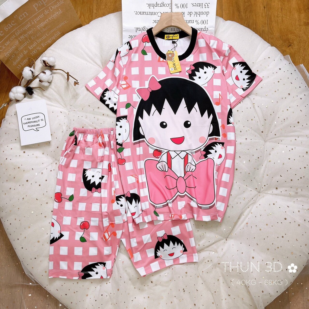 Set trang phục pijama đồ ngủ đồ bộ in 3D quần lửng thun lạnh thái Freesize