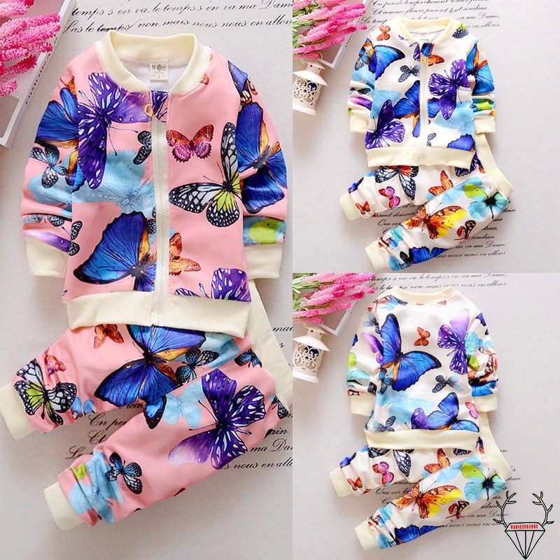 Set áo quần họa tiết hoa bướm xinh xắn cho bé gái