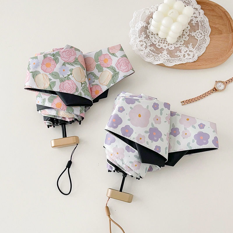 Dù Mini 14cm Siêu Nhẹ Bỏ Túi Tiện Lợi Họa Tiết Hoa Xinh Xắn