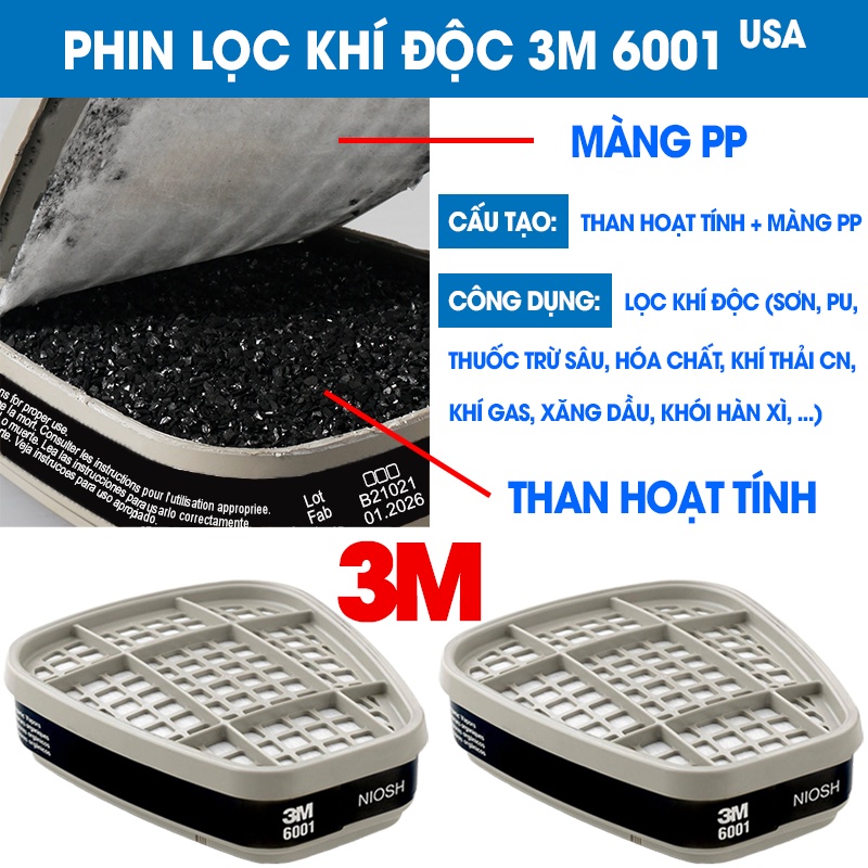 Mặt Nạ Phòng Độc Sơn, PU, Thuốc Trừ Sâu (Phin Lọc USA). Mặt Nạ 3M 6200 Chống Khí Độc &amp; Bụi Mịn PM 2.5