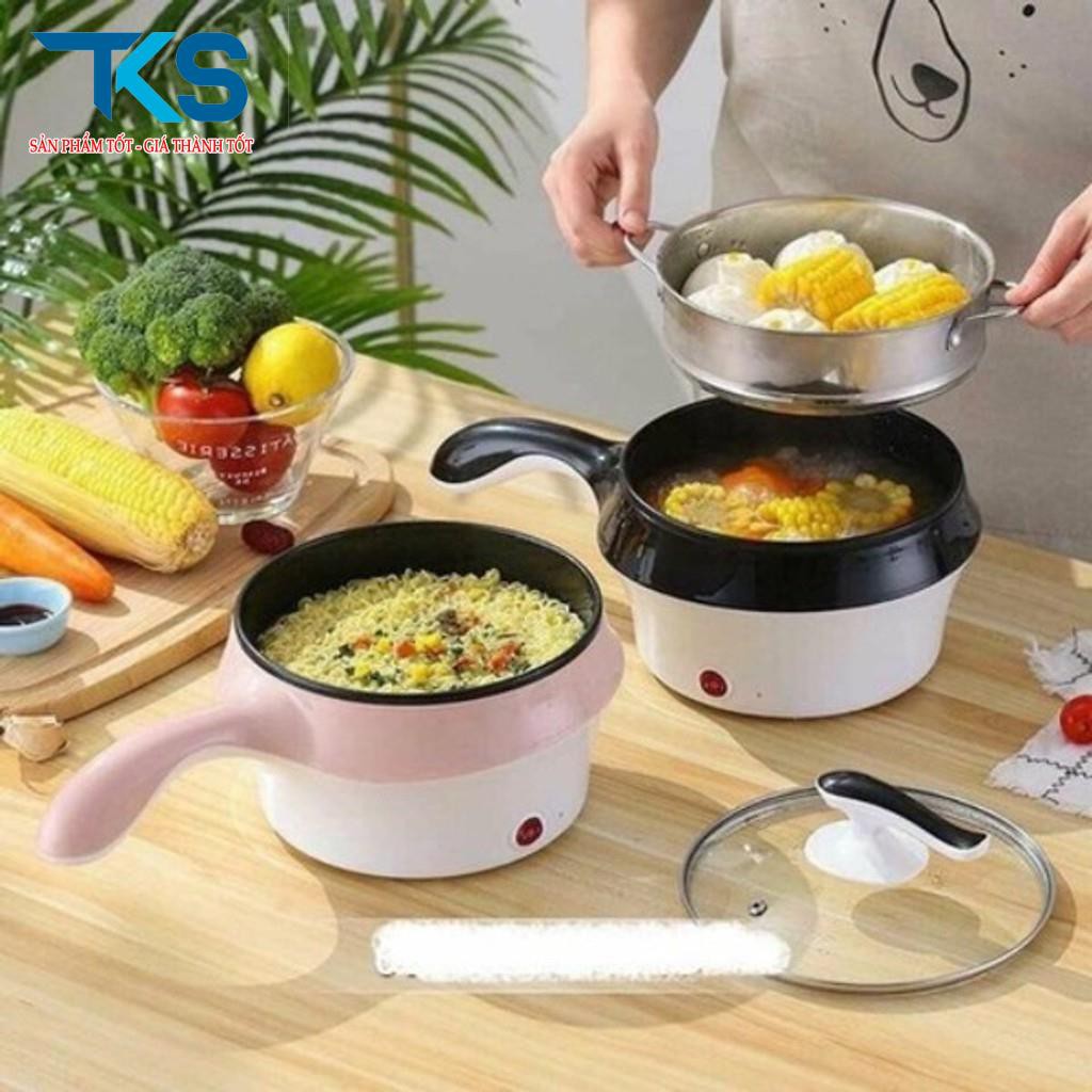 Nồi lẩu điện đa năng mini kèm giá hấp có tay cầm tiện dụng 18cm - TẶNG KHĂN LAU TAY