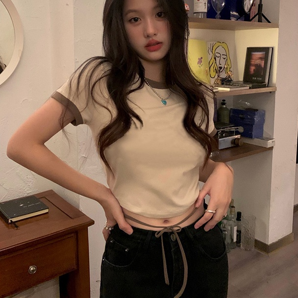 Áo thun croptop SUXI cổ tròn đơn giản dễ phối đồ thời trang mùa hè dành cho nữ