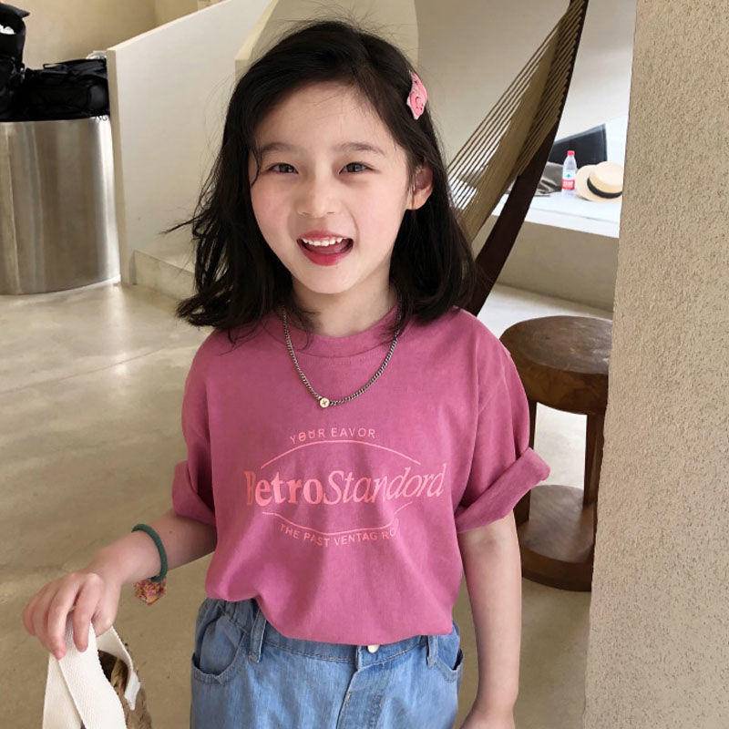 Áo Thun 100% Cotton Tay Ngắn In Chữ Thoải Mái Thời Trang Xuân Hè Cho Bé Gái