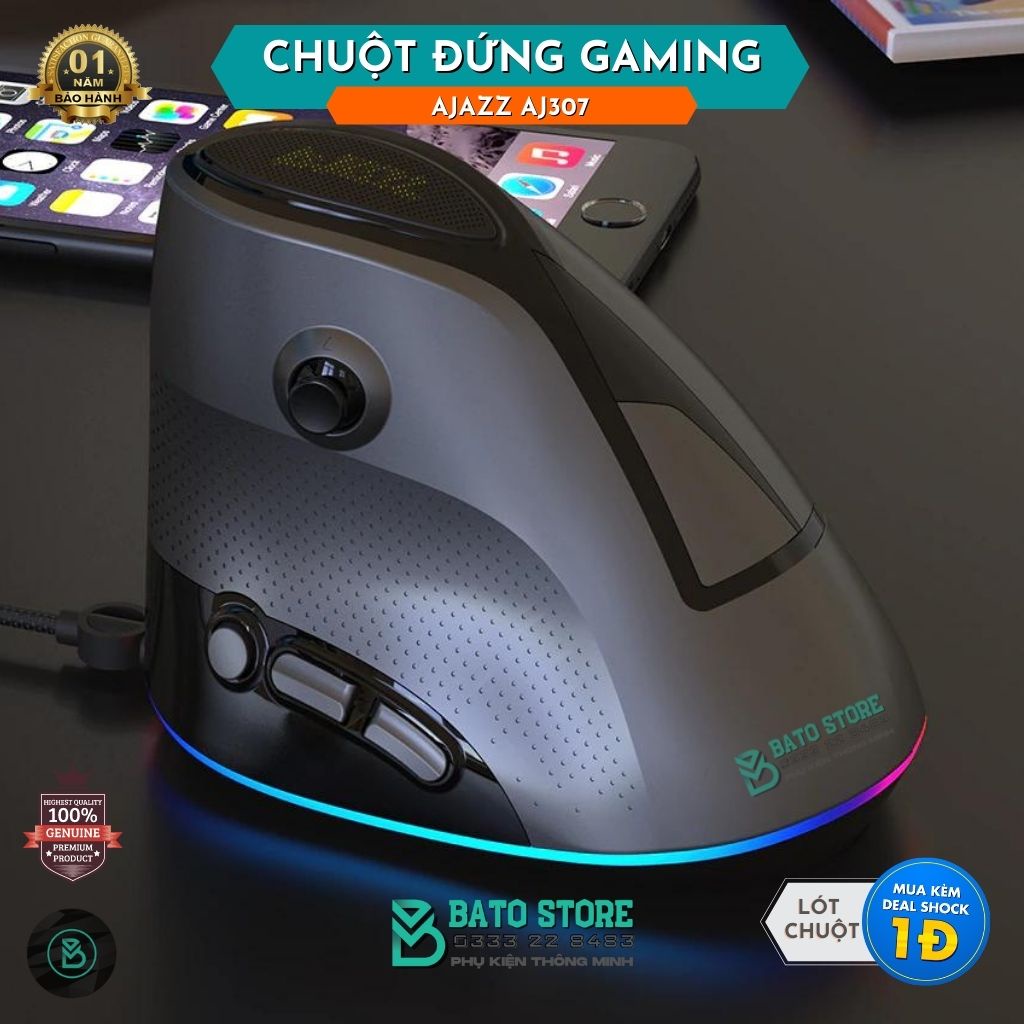 (CỰC HOT) Chuột Đứng Gaming Ajazz AJ307 Siêu Chất Chống Mỏi Tay 7 Nút Bấm, Có Phím Cuộn, DPI 4800dpi Cực Nhậy