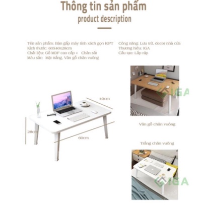 Bàn trà gấp gọn, bàn ăn gập gọn chân vuông có thể để trên giường - GM55