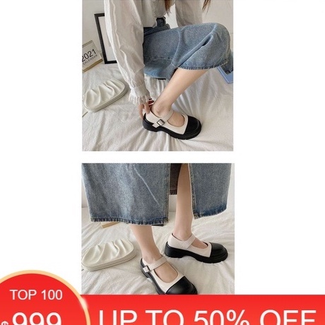 Giày nữ Ulzzang giày búp bê quai ngang hai màu trắng đen kết hợp hàng đẹp cao cấp