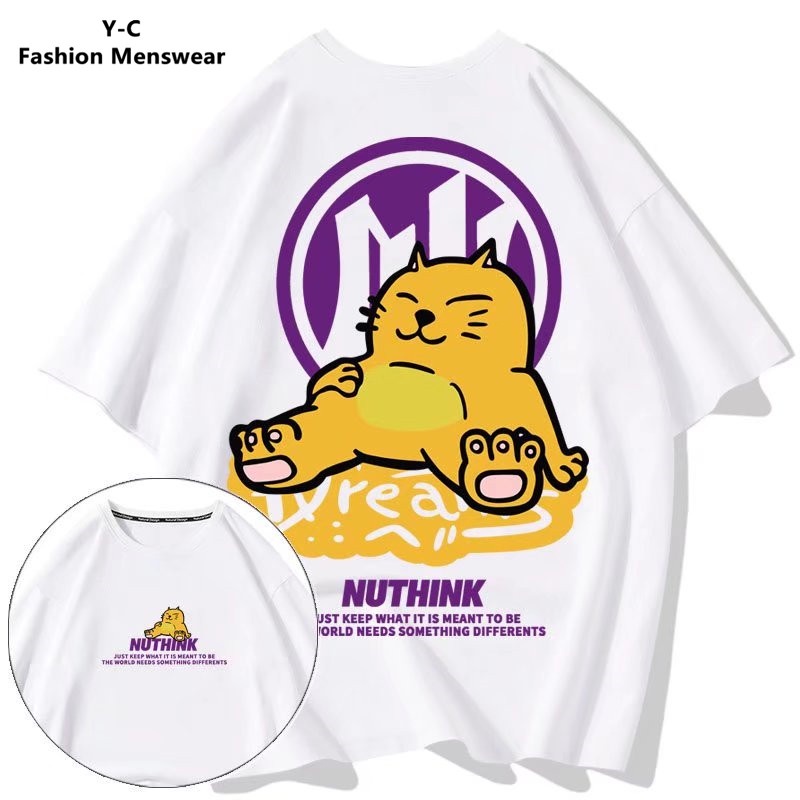 Áo Thun Nam Tay Ngắn In Hình Mèo Hoạt Hình Thời Trang Size M-8XL