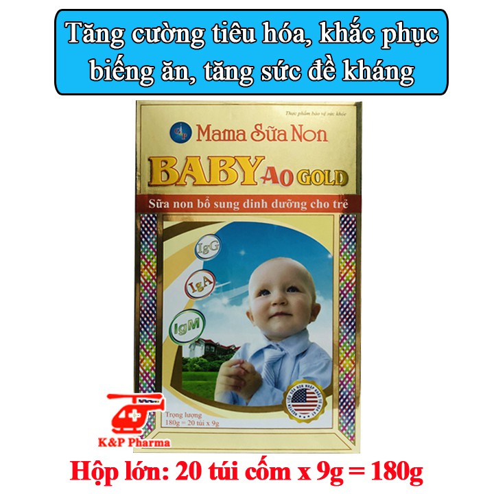 Cốm Mama Sữa Non Baby A0 Gold | 20 gói x 9g – Tăng cường tiêu hóa, khắc phục biếng ăn, tăng sức đề kháng