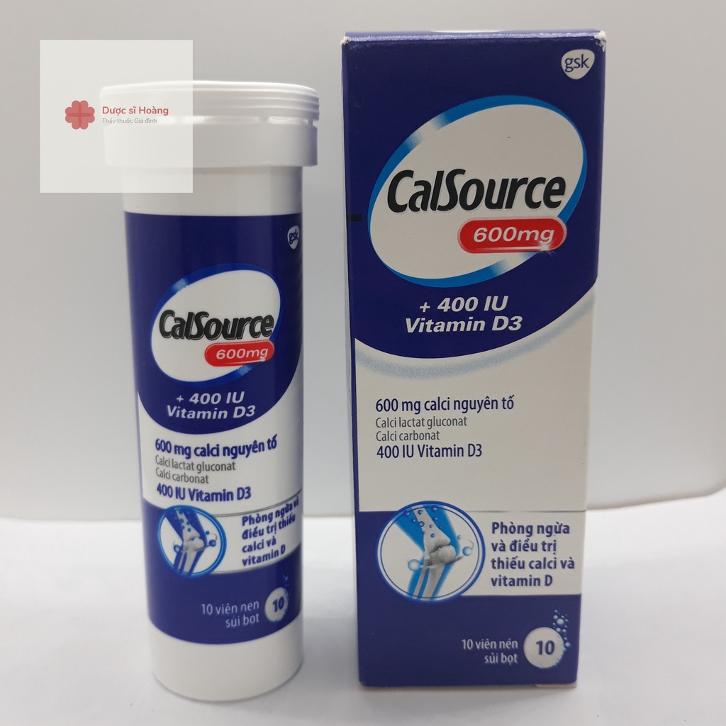 Viên sủi CalSource bổ sung Calci 600mg D3 400IU tuýp 10 viên