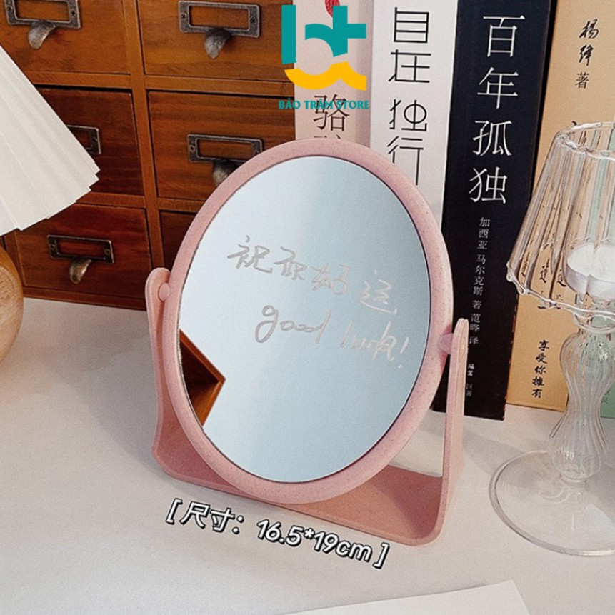 Gương mini để bàn trang điểm có hình tròn và hình chữ nhật có thể xoay 360 độ Hải Triều Sports
